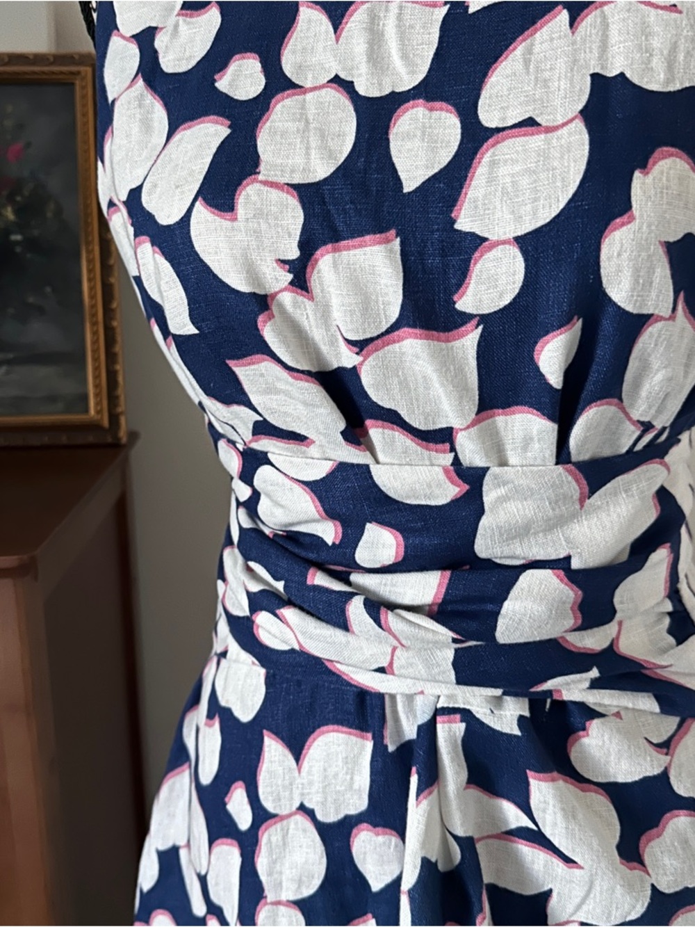 Sleeveless Navy Midi Dress with White Petal Print - Picture 3 of 15